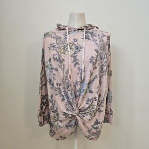 Design Lab Floral Twist Front Hoodie Pink Lightweight Sweater Size 1X